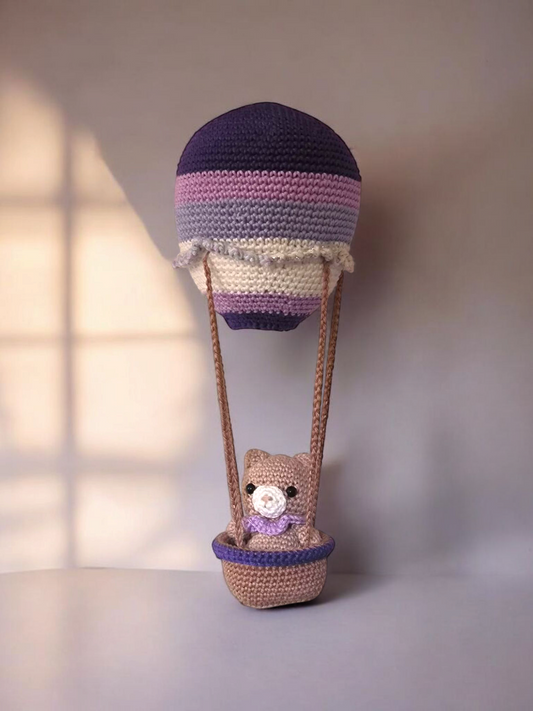 Montgolfière au Crochet & Son Petit Ours 🖤Déco Enfant Poétique